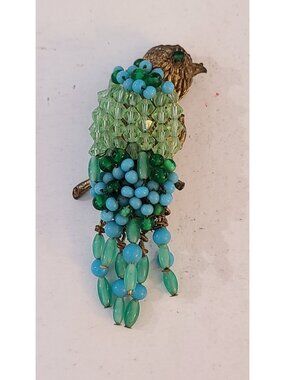 Rare Vintage Miriam Haskell Bird Parrot Brooch Cascading Beads with Filigree